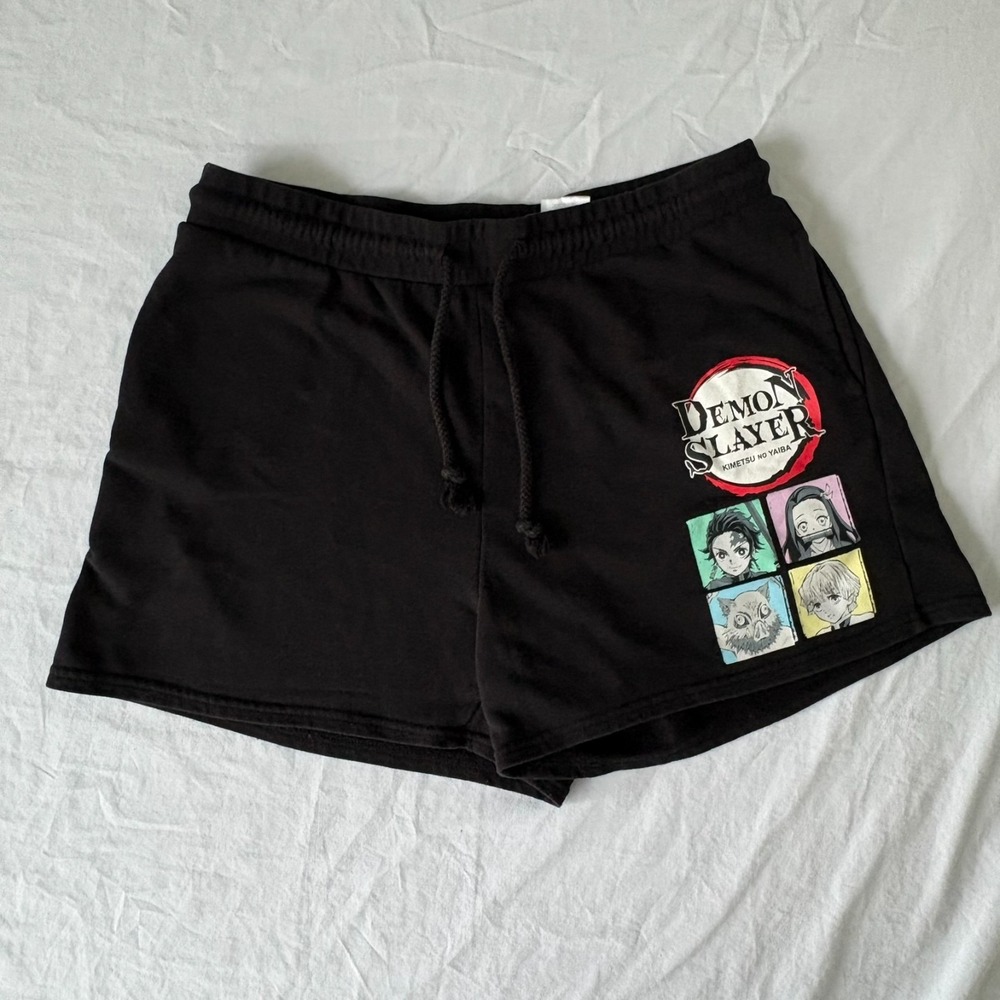 Demon‎ Slayer Mens Black Drawstring Waistband Anime Graphic Print Shorts Size XL